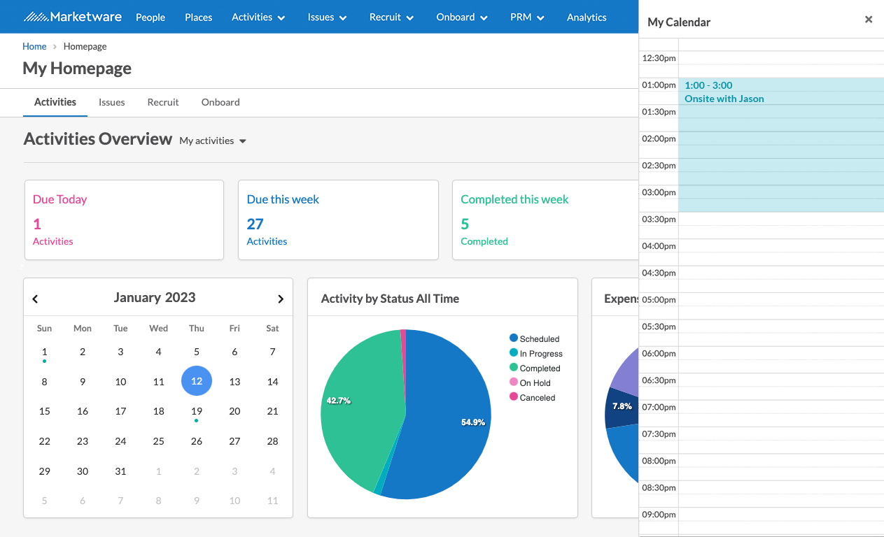 Activities with Integrated Calendar