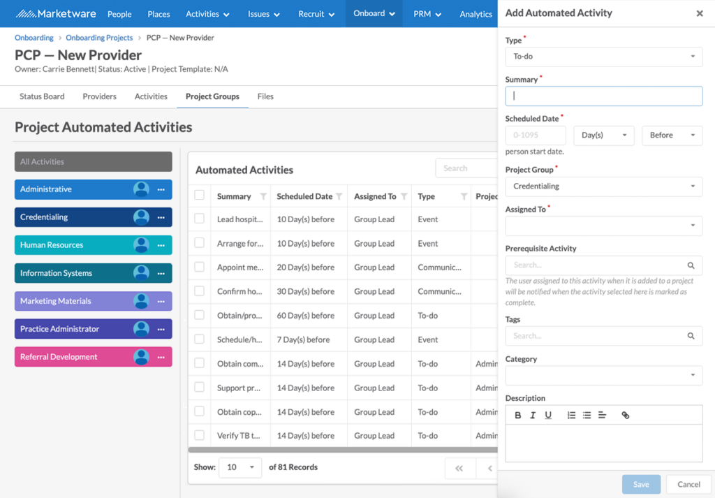 Onboard Projects — Automated Activites | Marketware.com